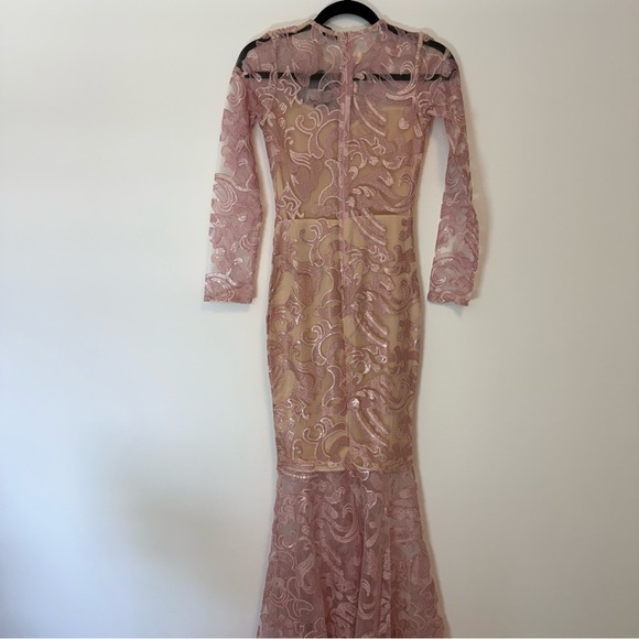 ASOS Club Sequined Pink Occasional Mermaid Long Sleeves Dress Size 2 - Picture 10 of 11